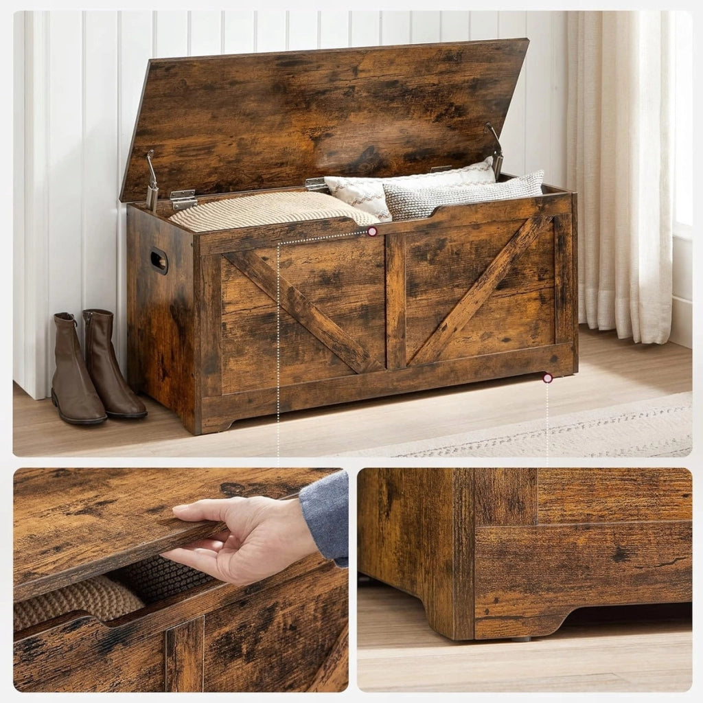 Panca contenitore vintage in legno marrone rustico
