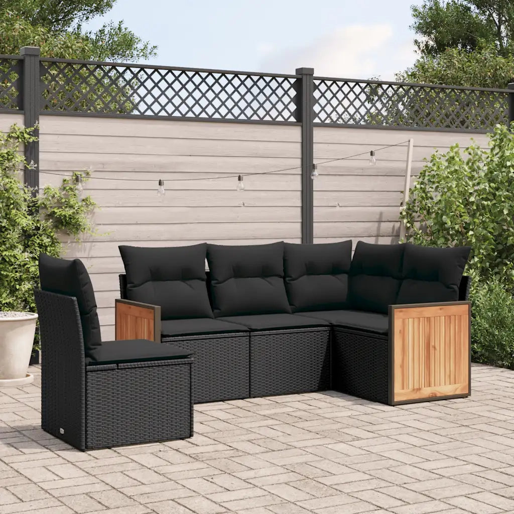 Set Divani da Giardino 5 pz con Cuscini in Polyrattan Nero