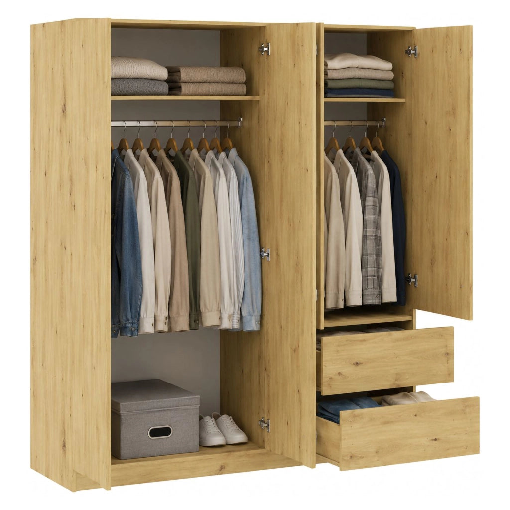 Armadio Camera da Letto Lesomiha, Guardaroba Grande 2 Ripiani, 195x205h cm Marrone Rovere Nodi