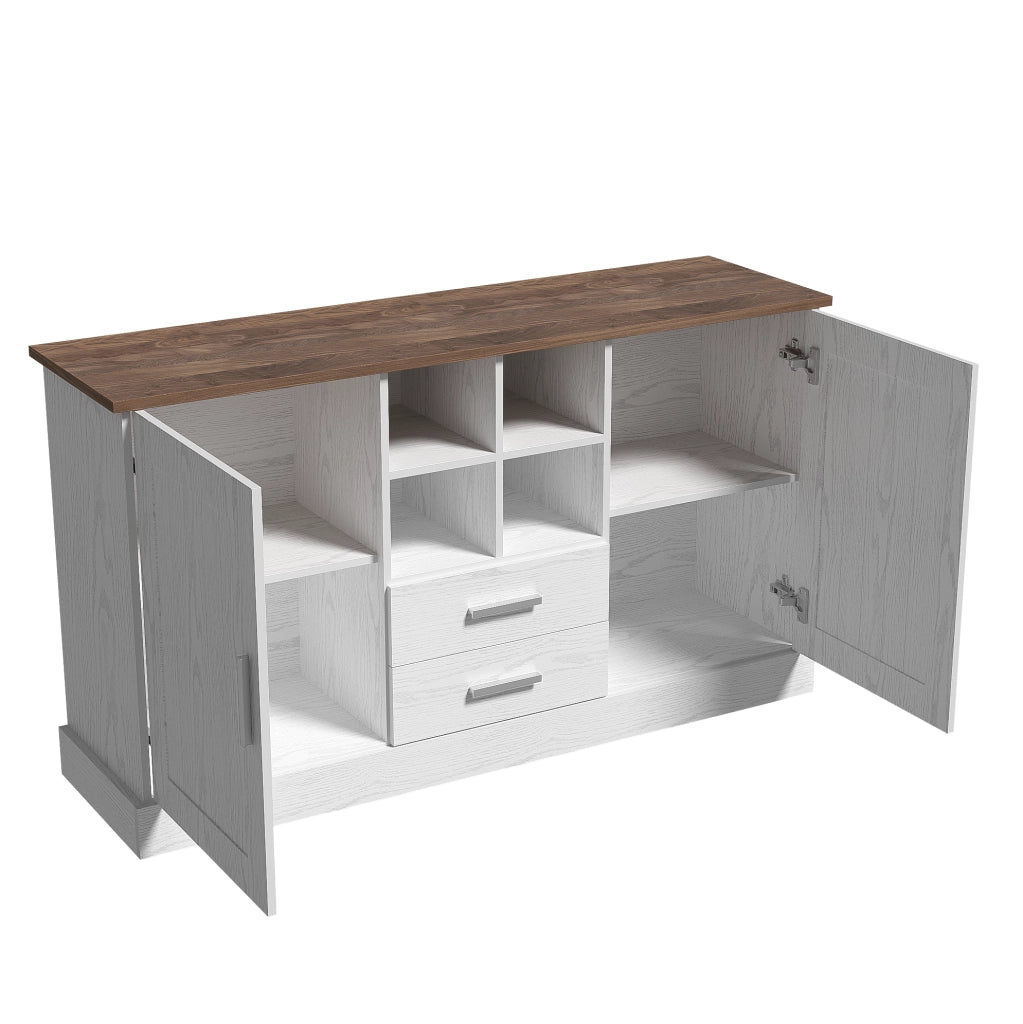 Credenza 140x40x79.5 cm con 2 ante; 2 cassetti e 4 vani aperti
