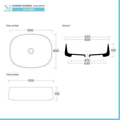 Lavabo da appoggio 60 cm rettangolare in ceramica nero opaco  Milos