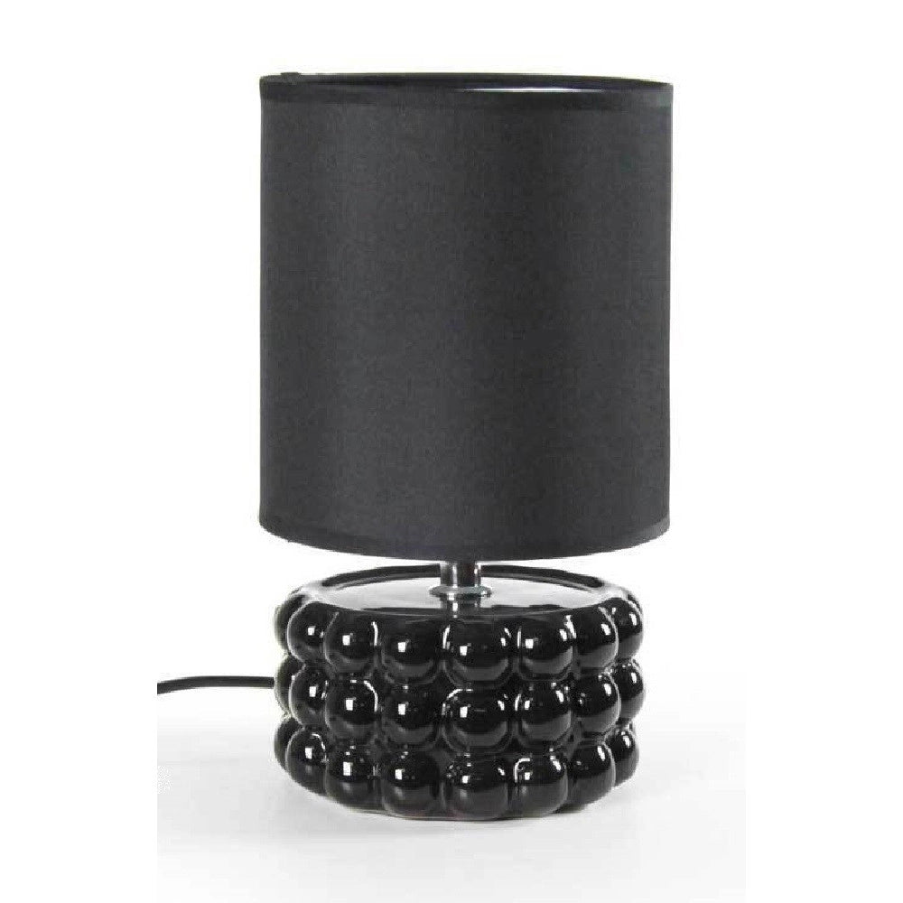Trade Shop - Lampada Abat Jour Da Tavolo Comodino E14 Base Ceramica Nero Lux 25x15 Cm 837395 -