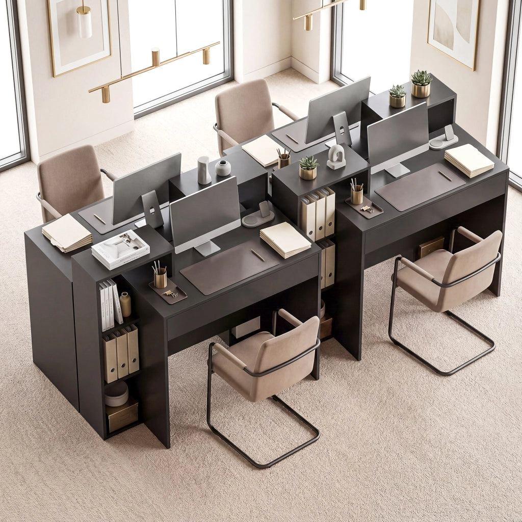 Scrivania PC Moderna 100x40x90 cm con 3 Ripiani Aperti e Cassetto in Legno Nero