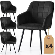 Set di 4 Sedie imbottite con cuciture quadrate LUXANO Nero gambe nere