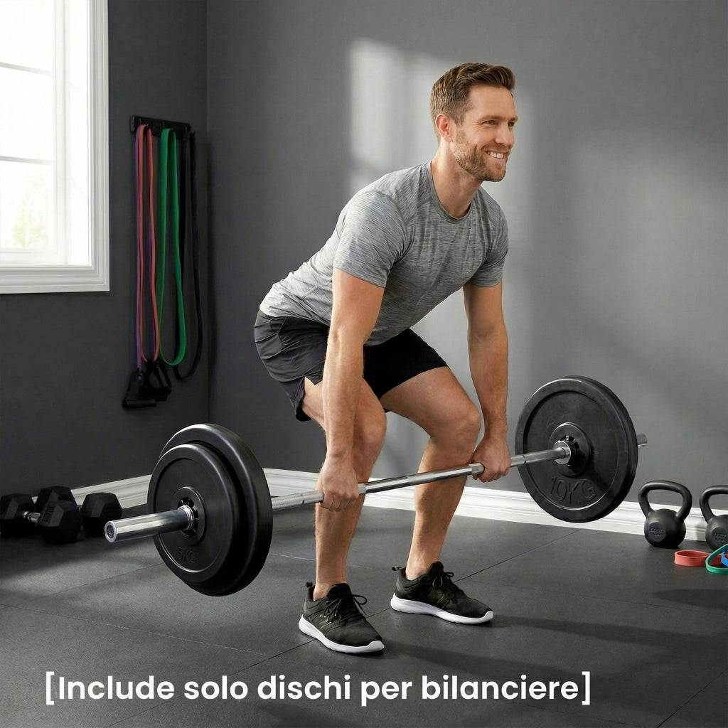 Set 4 Dischi Pesi 2x5 kg e 2x10 kg Riempito di Sabbia e Cemento in Plastica Nero