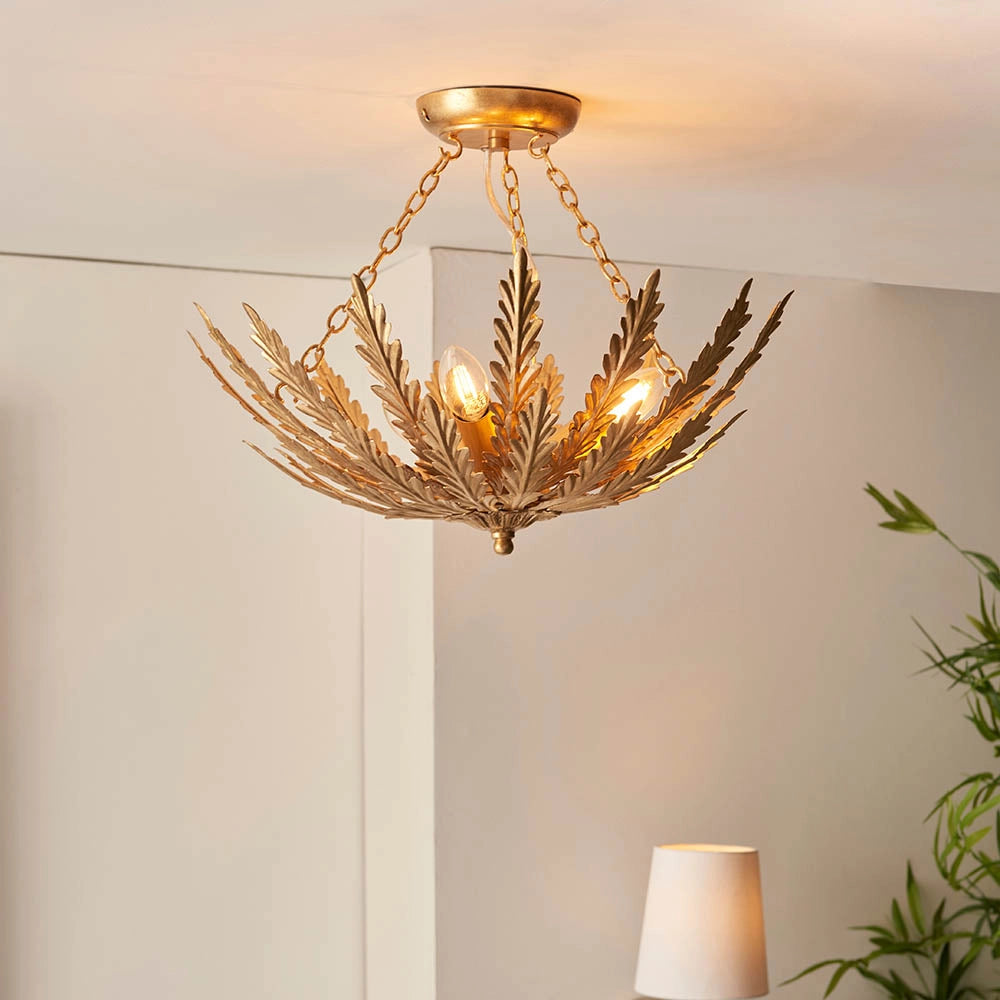 Plafoniera Art Déco foglie oro 3xE14 Endon Delphine
