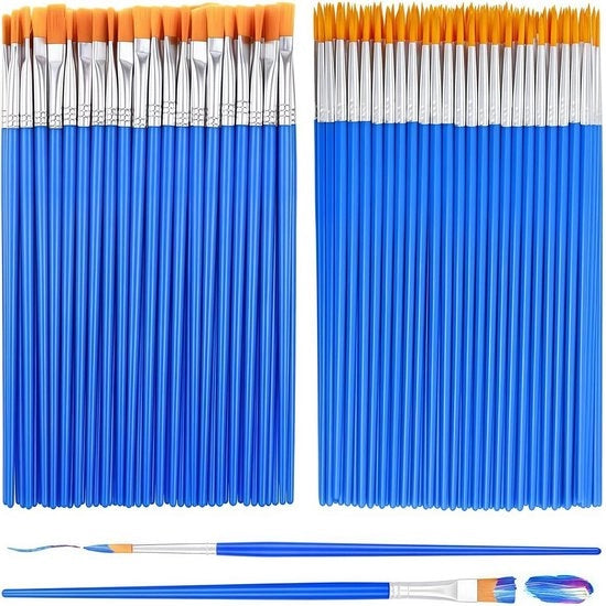 Set di pennelli da arte per 100 pezzi - pennelli a nylon per vernici acriliche - pennelli piatti e rotondi - dettagli - vernici acriliche - vernici acqua - vernici olio