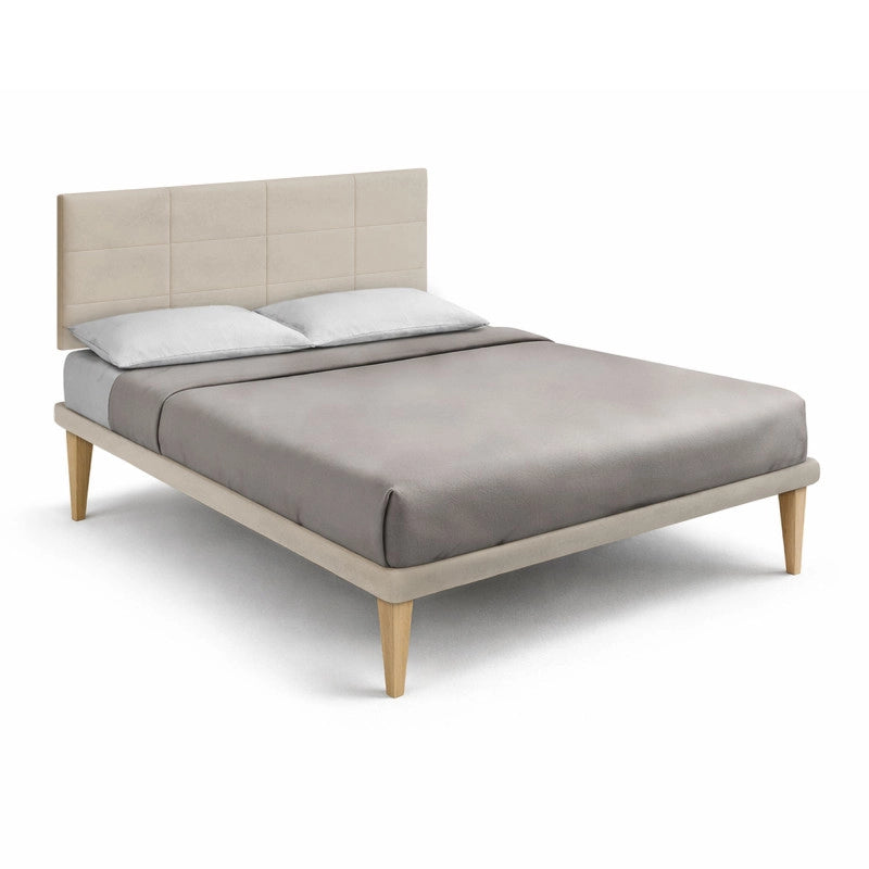 Letto imbottito Letto Matrimoniale alla Francese 140x190 cm Square - Con rete,Microfibra,Sabbia