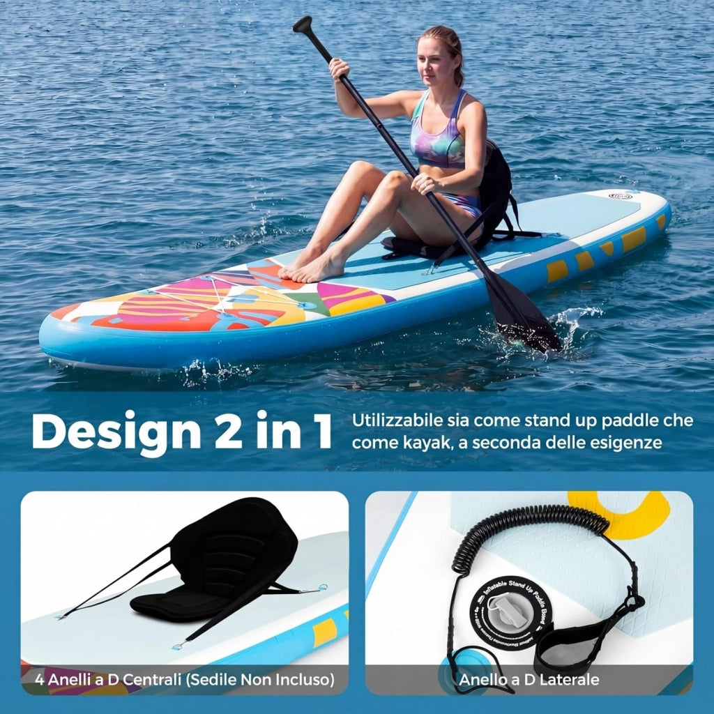 SUP Stand up Paddle, Tavola SUP Gonfiabile con Pompa, Pagaia in Alluminio, Guinzaglio, Borsa e Kit di Riparazione, per Principianti ed Esperti, Portata 160 kg, 336 x 77 x 16 cm