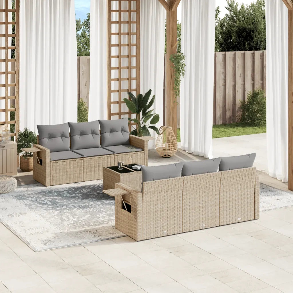 Set Divani da Giardino 7 pz con Cuscini Beige in Polyrattan 3219908