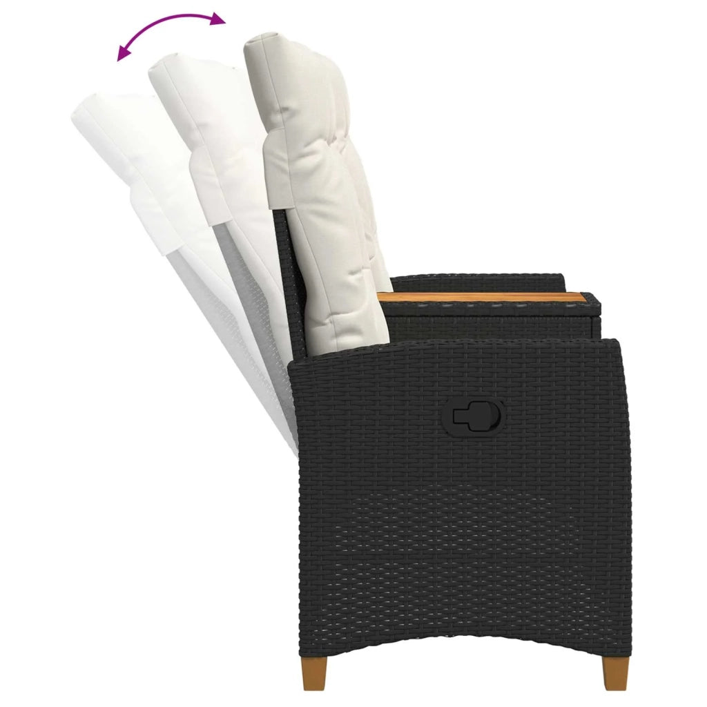 Panchina reclinabile con tavolo Nero e Bianco Crema polyrattan