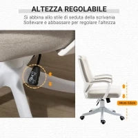 Sedia da Ufficio Ergonomica con Altezza Regolabile e Funzione Dondolo, 62x69x92-100cm, Beige