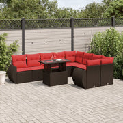 Set Divani da Giardino 10 pz con Cuscini Marrone in Polyrattan 3268764