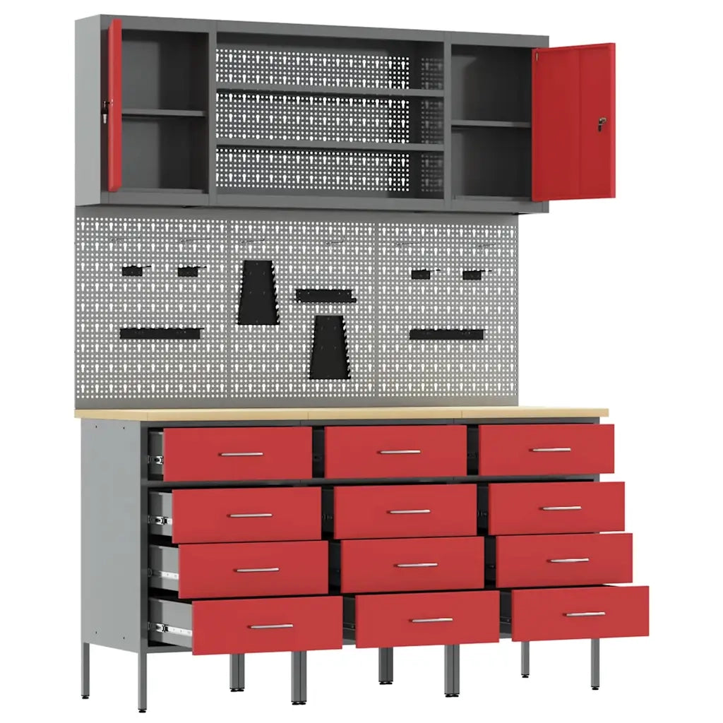 Mobile da lavoro 7 pcs Rosso Legno ingegnerizzato e acciaio 3321437