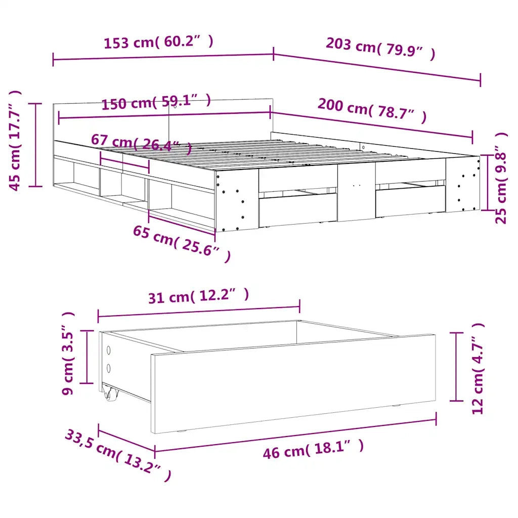 Giroletto Cassetti Grigio Sonoma 150x200 cm Legno Multistrato