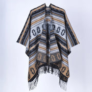 Sciarpa retr¨° boh¨¦mien con nappe per donna, mantello spesso