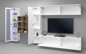 Parete Attrezzata Soggiorno 350x30x180 cm Maruska n°23 Bianco Lucido/Rovere Wotan