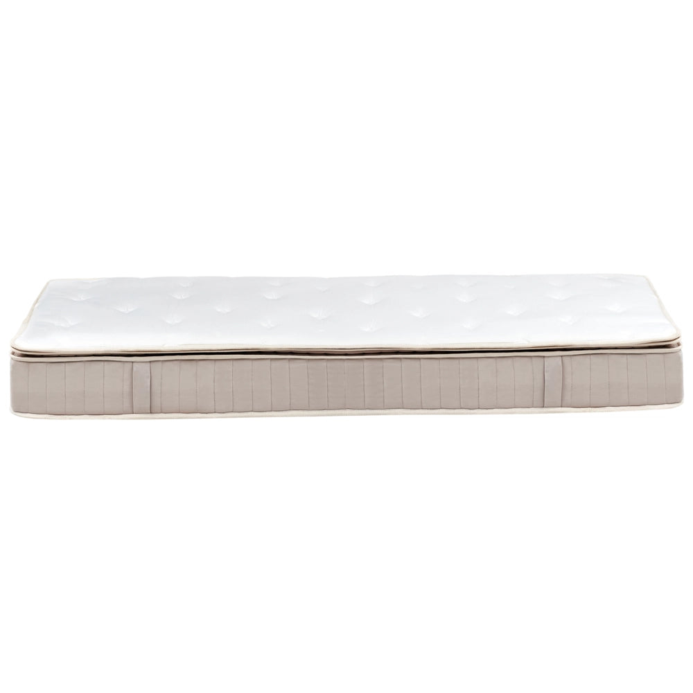 Materasso a molle insacchettate e lattice bianco e beige 120 x 200 cm ad alta durezza con rivestimento in poliestere sfoderabile con cerniera accessori per la camera da letto