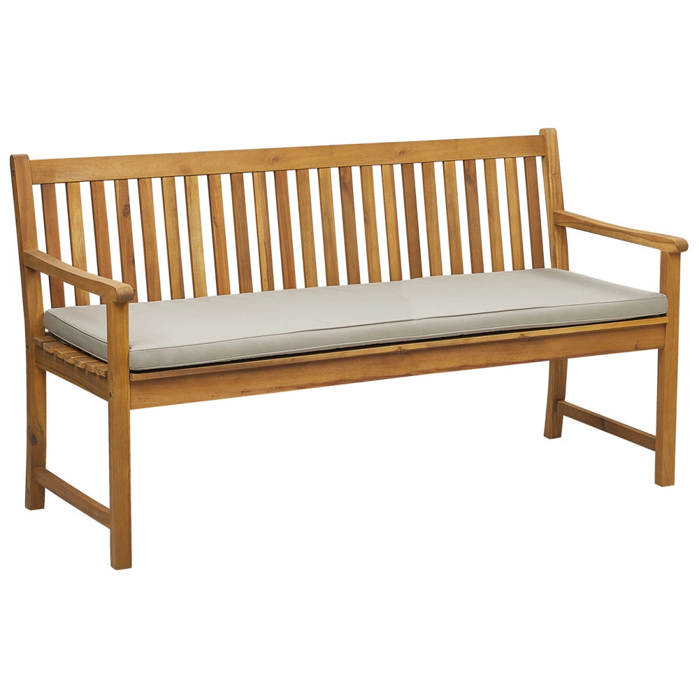 Panca da giardino leggera in legno di acacia 160 cm taupe cuscino da seduta imbottitura a doghe design patio esterno stile rustico