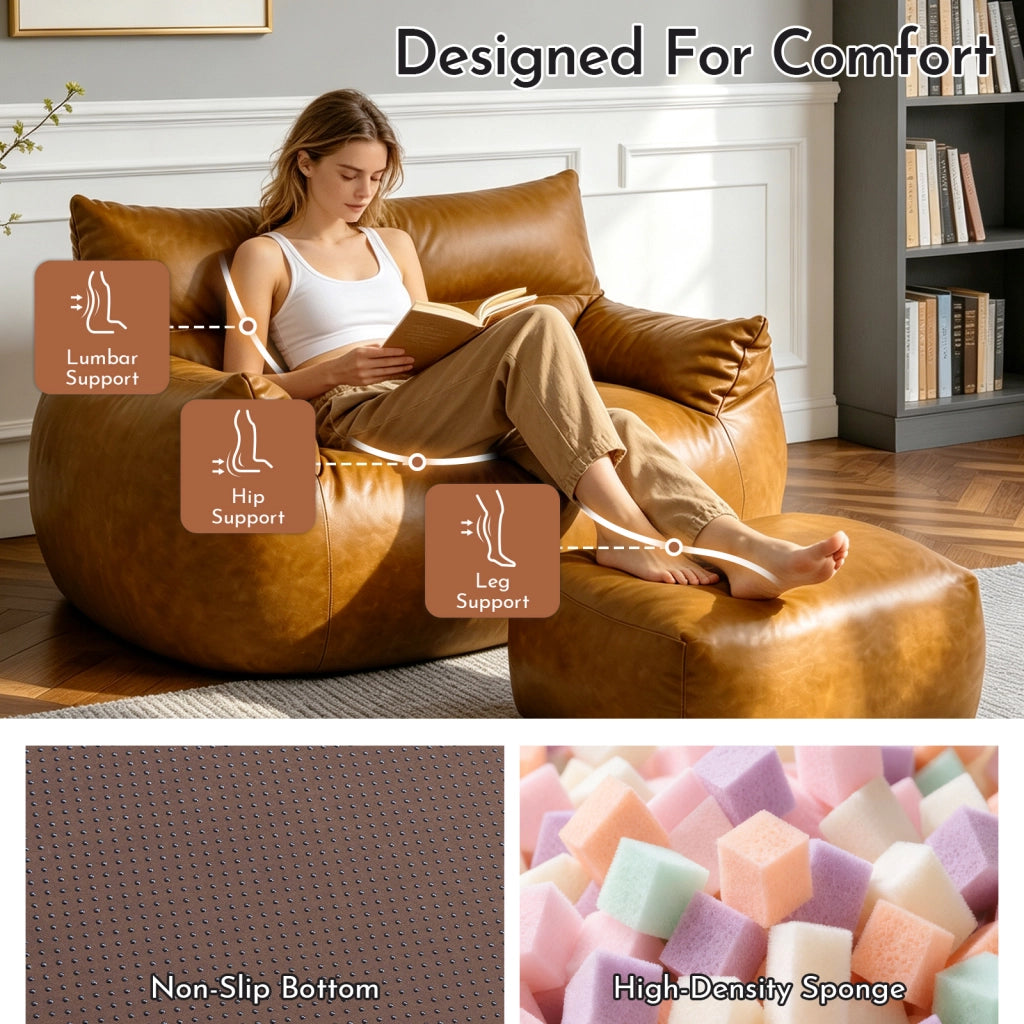 Poltrona pouf bean bag grande in tessuto tech marrone, sagoma ergonomica, pronta all’uso