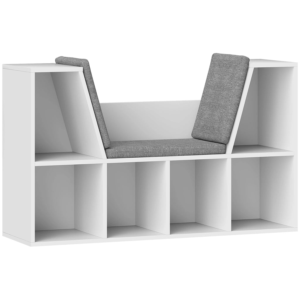 Libreria con seduta imbottita a 6 scomparti, 105 x 30 x 63 cm, bianco