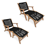 Set 2 lettini prendisole in legno e corda con poggiapiedi, nero
