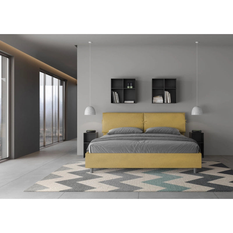 Letto imbottito Matrimoniale 180x200 cm Mados - Contenitore,Microfibra,Ocra