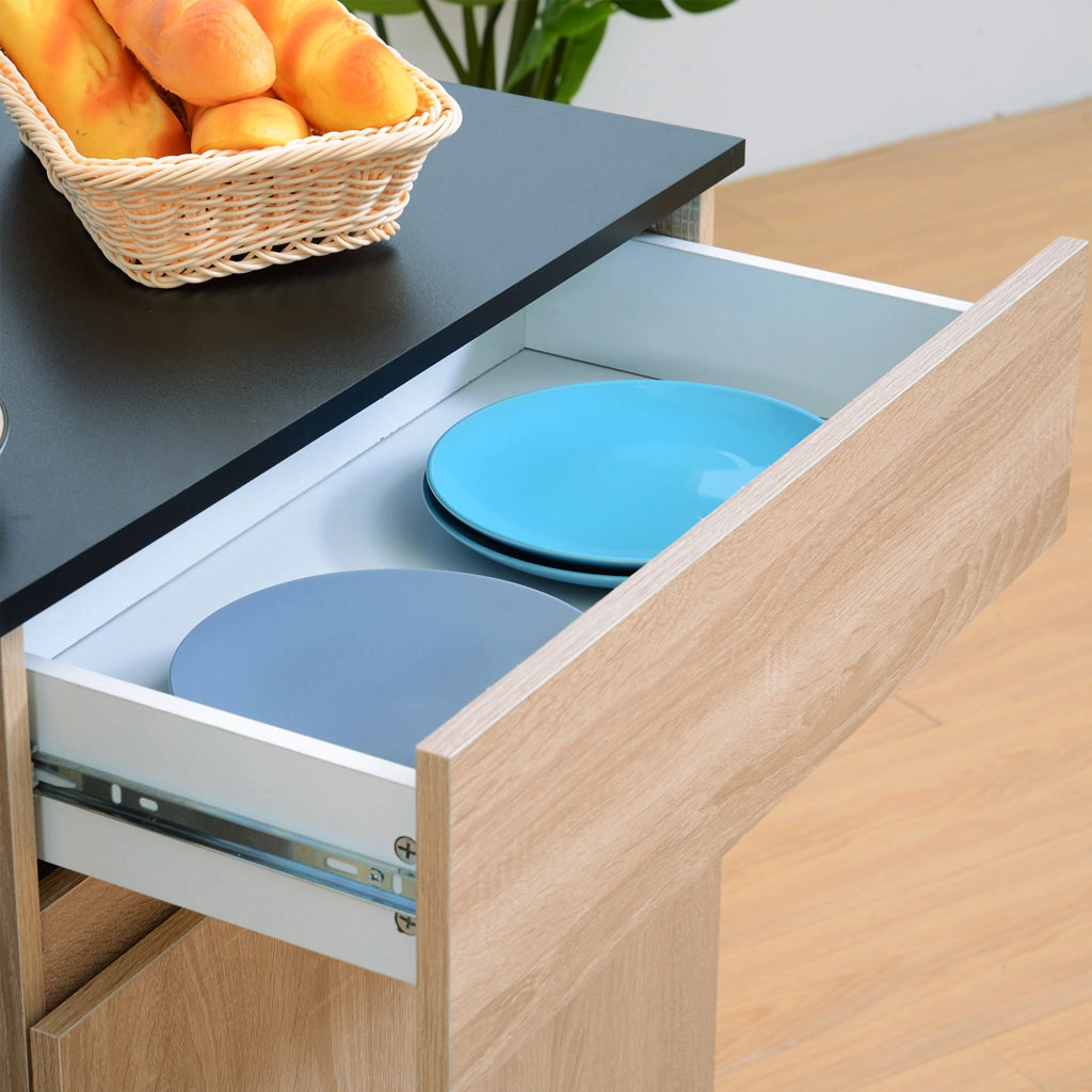 Carrello per Cucina con Cassetto ¨C zephmum ¨C Nero e Rovere, 78x39.5x88.5 cm