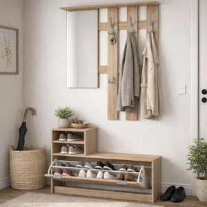 Tonengo, Mobile da Ingresso Specchio Incluso, 100x29x191.5h cm Marrone Rovere