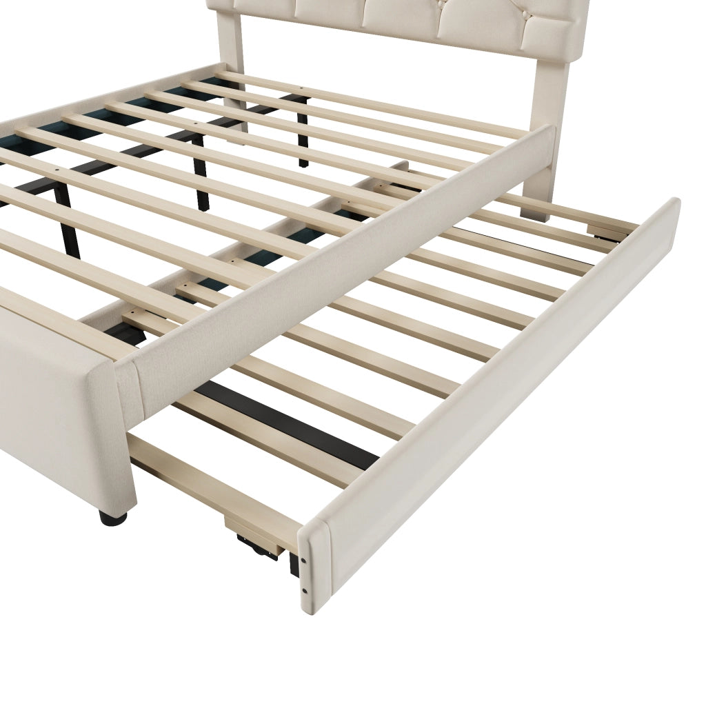 LETTO 140x200 cm Beige in velluto con letto estraibile e rete a doghe