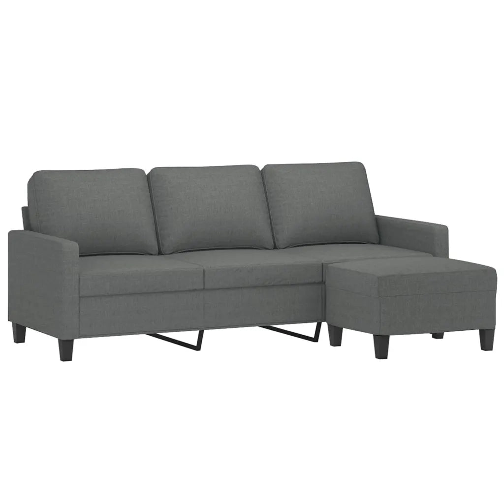 Divano | Divano da soggiorno | Sofa a 3 Posti con Poggiapiedi Grigio Scuro 180cm in Tessuto