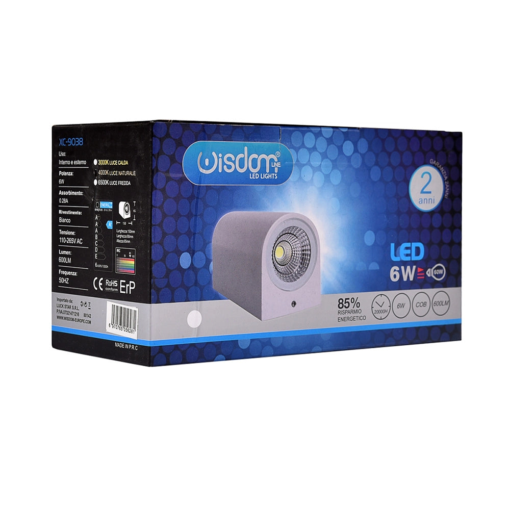 APPLIQUE LED 6W CON DOPPIA EMISSIONE LUMINOSA A LUCE FREDDA 6500K° - DESIGN CILINDRICO IN ALLUMINIO PER ESTERNI IP65