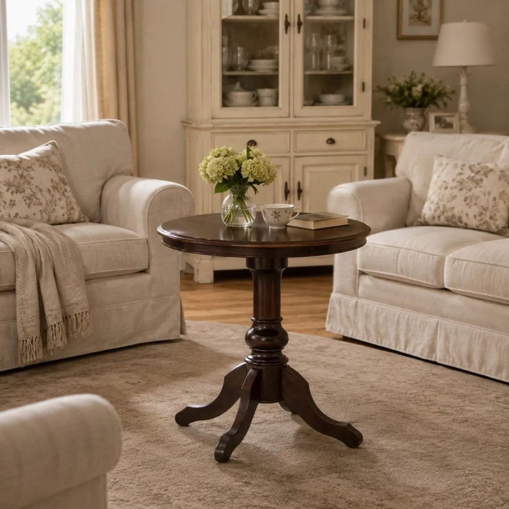 Tavolo tavolino rotondo classico legno tinta noce 80x80x78 - Mobili 2G
