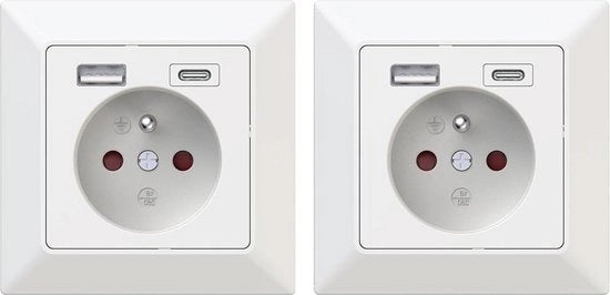 Contatori USB Schuko FR per apparecchiature mobili - caricabatterie - scatola da parete - bianco - 2 pezzi