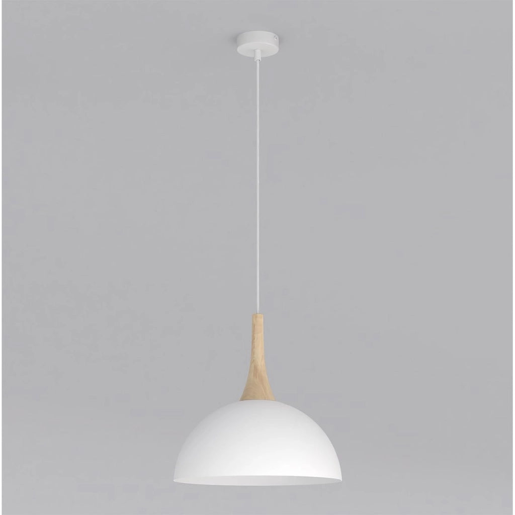 Lampada a sospensione Nautica in acciaio bianco e legno
