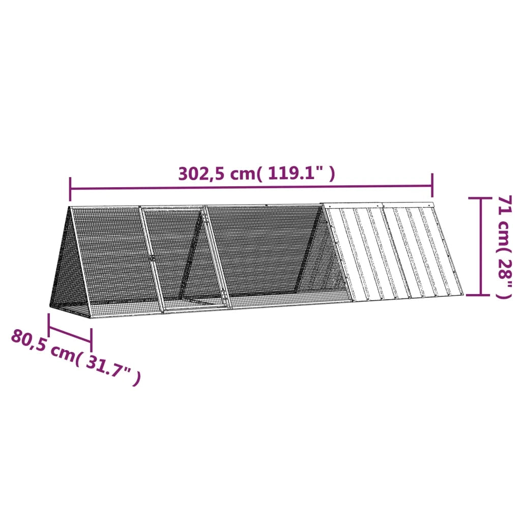 Gabbia per Conigli grigio 302,5x80,5x71 cm Acciaio Zincato