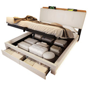 Letti contenitori 140x200 cm; con USB e LED; lino beige (Senza materasso)