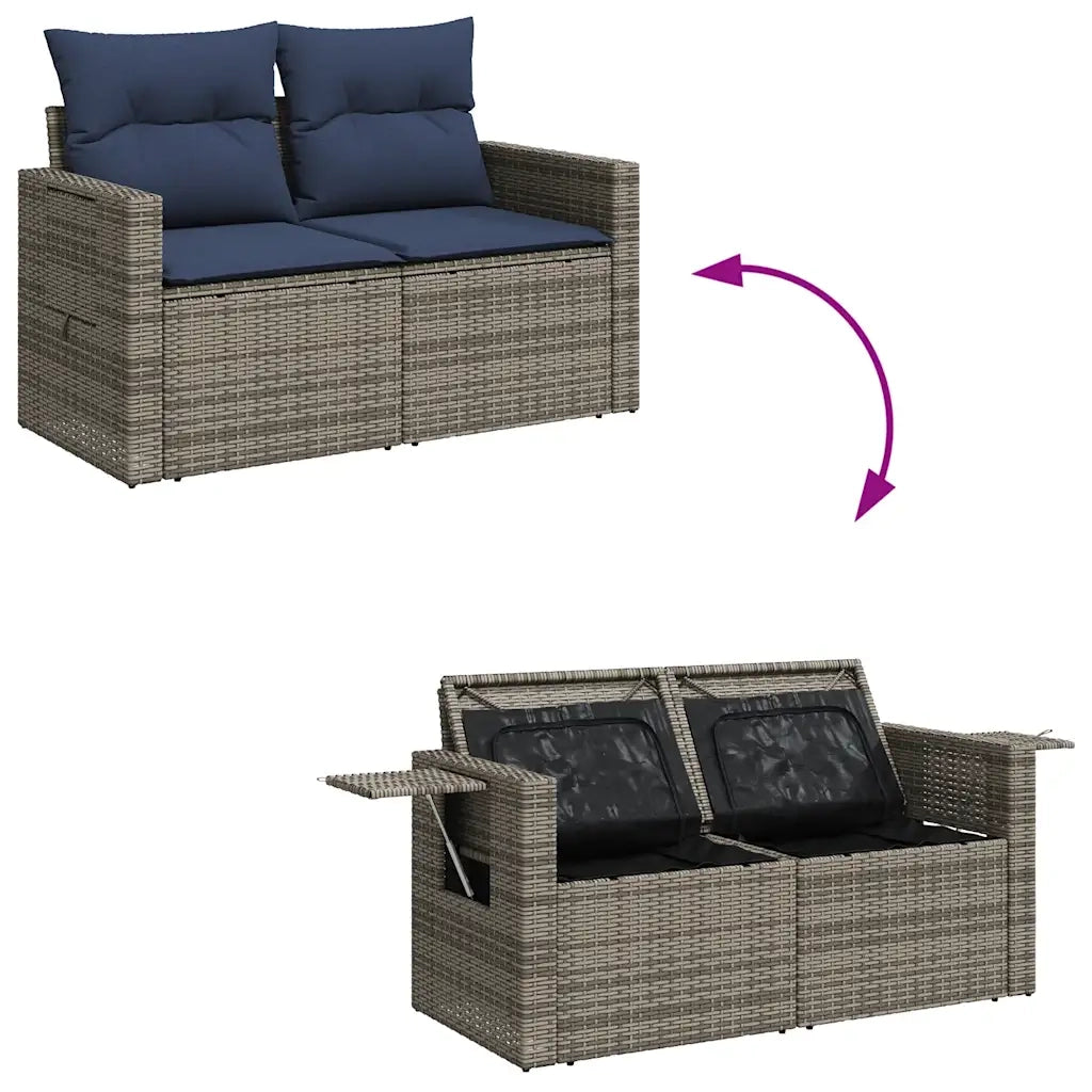 Set Divani da Giardino con Cuscini 8 pz Nero Polyrattan Acacia