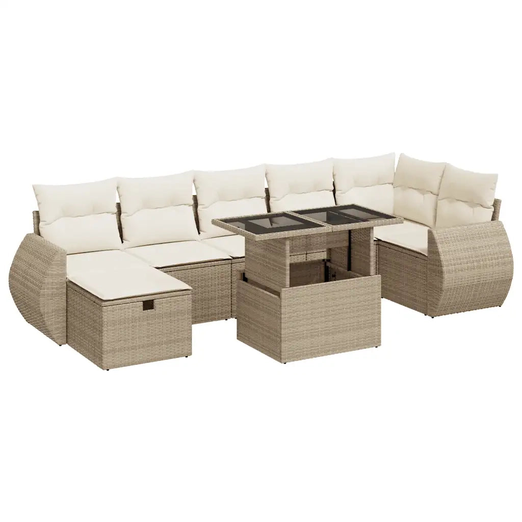 Set Divano da Giardino 8 pz con Cuscini Beige in Polyrattan 3327908