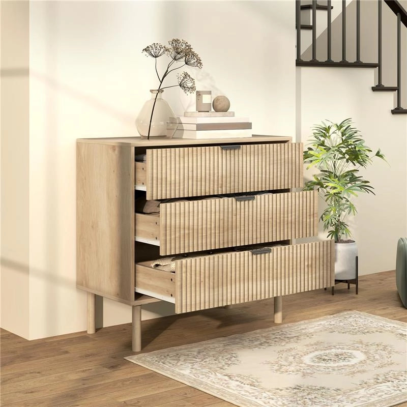 CASSETTIERA 3 CASSETTI IN LEGNO PER CAMERA E INGRESSO STILE NORDICO 80X40X77.5 CM ROVERE