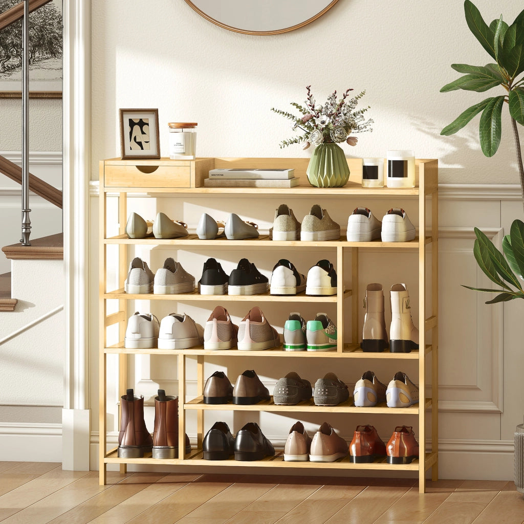 Cassa per scarpe in bamb¨´ con cassetti 6 livelli ¨C zephmum ¨C Bianco 60x40x138