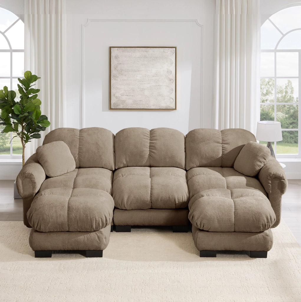 Divano modulare U in chenille marrone 260x149x90 cm