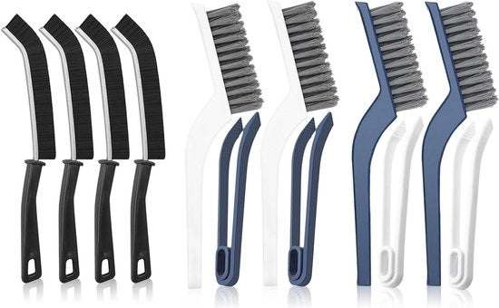 Set di pennelli per pulizia a 8 pezzi multifunzionali 2 in 1 con lunghe setole - pennello a spazzola rigida - pennello per angoli - pennello per pulizia di fessure - pennello per pulizia di superfici con setole di acciaio.