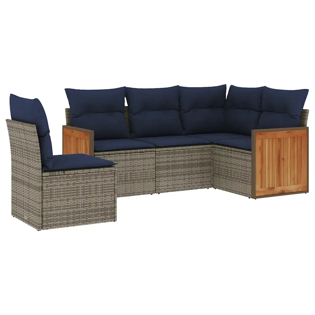 Set Divani da Giardino 5 pz con Cuscini Grigio in Polyrattan 3227657