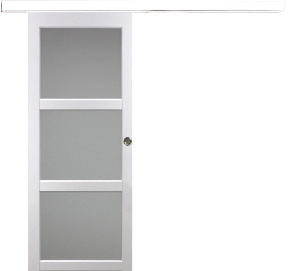 Porta scorrevole Depoli 'Kenya' bianca a 3 vetri 204X73 con binario in alluminio bianco + scocche