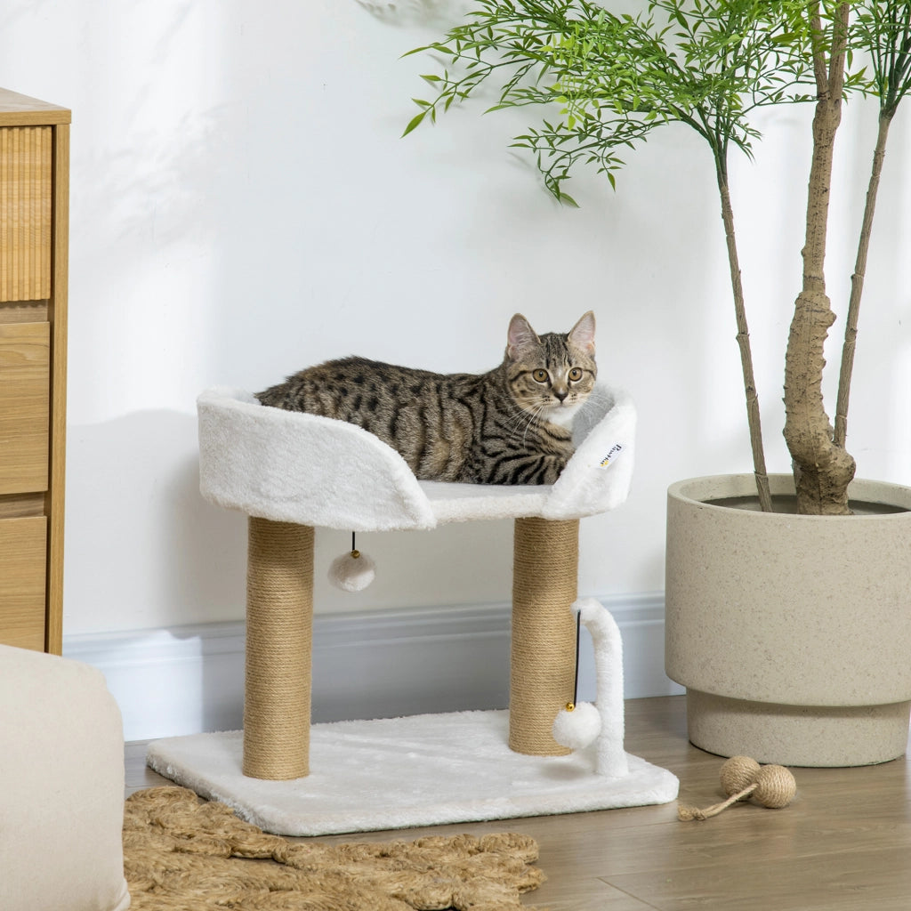 Tiragraffi Torre per Gatti con Palline Giocattolo ¨C zephmum ¨C Giallo e Bianco 48x38x42 cm