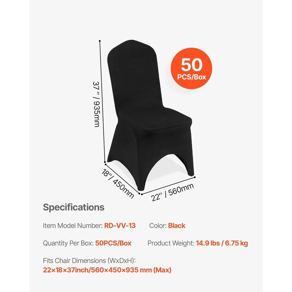 50x Black Stretch Chair Covers, Formal Folding Chair Covers, 50pcs