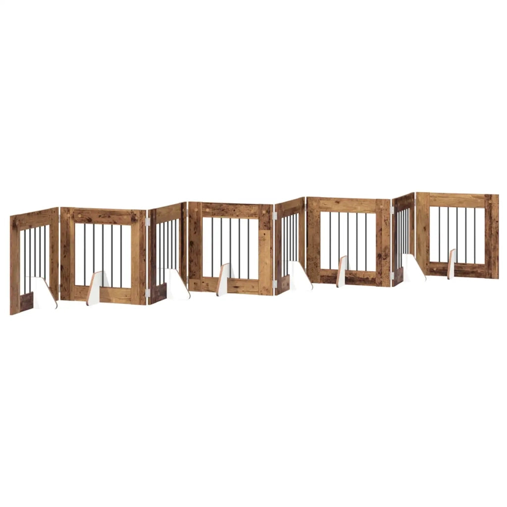 Cancello per cani con supporti 8 pz Legno antico 60 x 60 cm CFW4322005