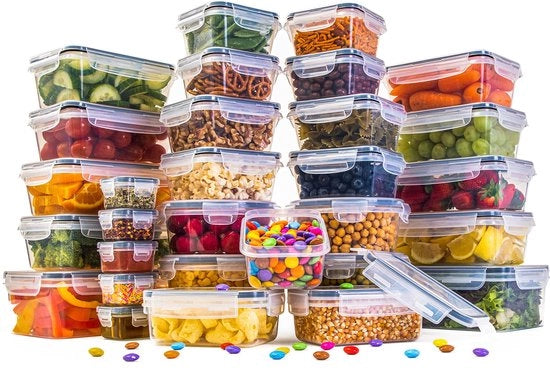 Set di contenitori a chiusura ermetica per alimenti - contenitori alimentari in plastica con coperchi - contenitori di magazzino e cucina a chiusura ermetica - set di preparazione pasti con coperchi - 60 pezzi (30 contenitori + 30 coperchi)