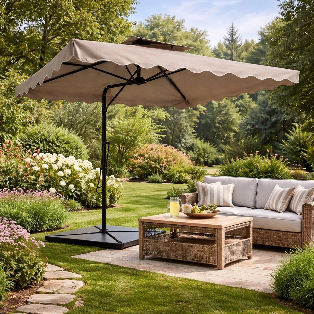 Ombrellone da Giardino Palo Decentrato 2.5x2.5 mt Impermeabile Taupe Apri&Chiudi